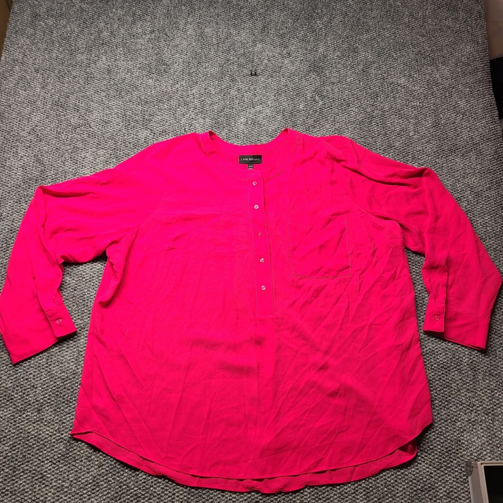 Lane Bryant Pink Henley Blouse Long Sleeve Button Front Top 26/28 1093334